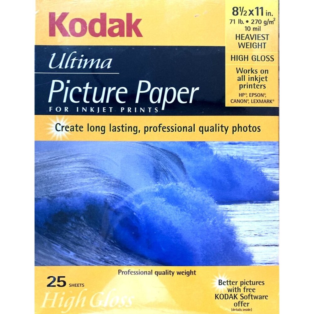 Kodak Ultima Picture Paper for Inkjet Prints 25 Sheets High Gloss 10 mil  8.5x11
